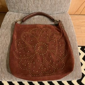 GUC Lucky Brand Brown Suede shoulder/hand bag purse with embellished Flower